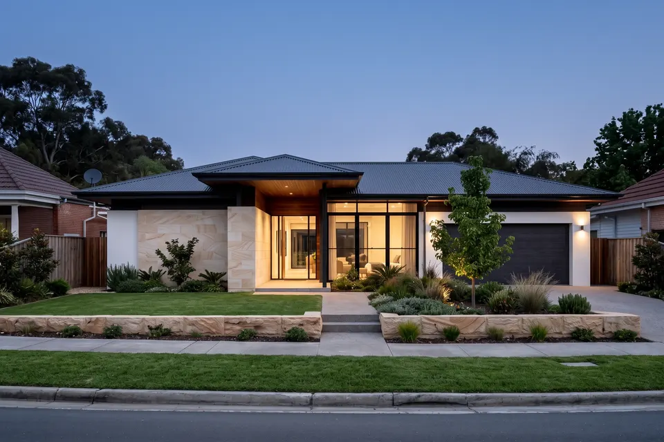 Triple-fronted to pavilion home — after