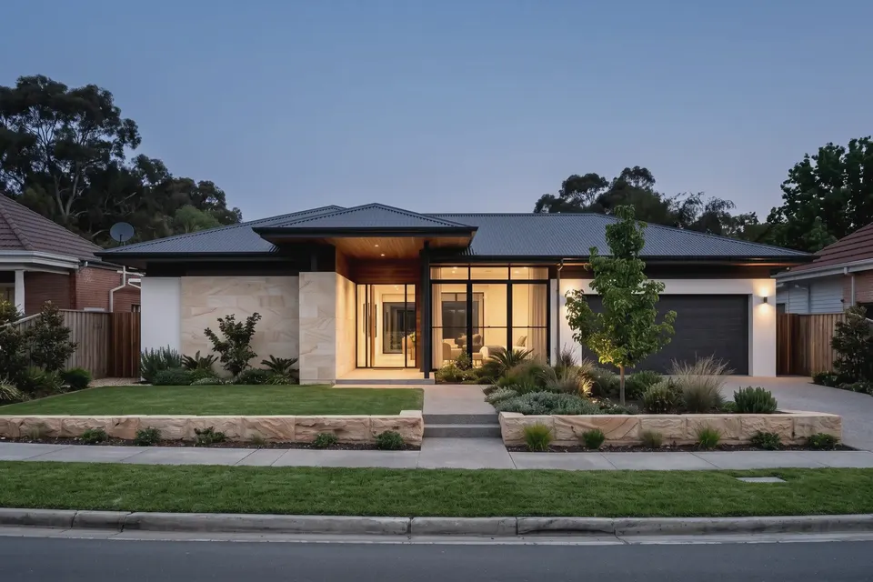 Triple-fronted to pavilion home, after