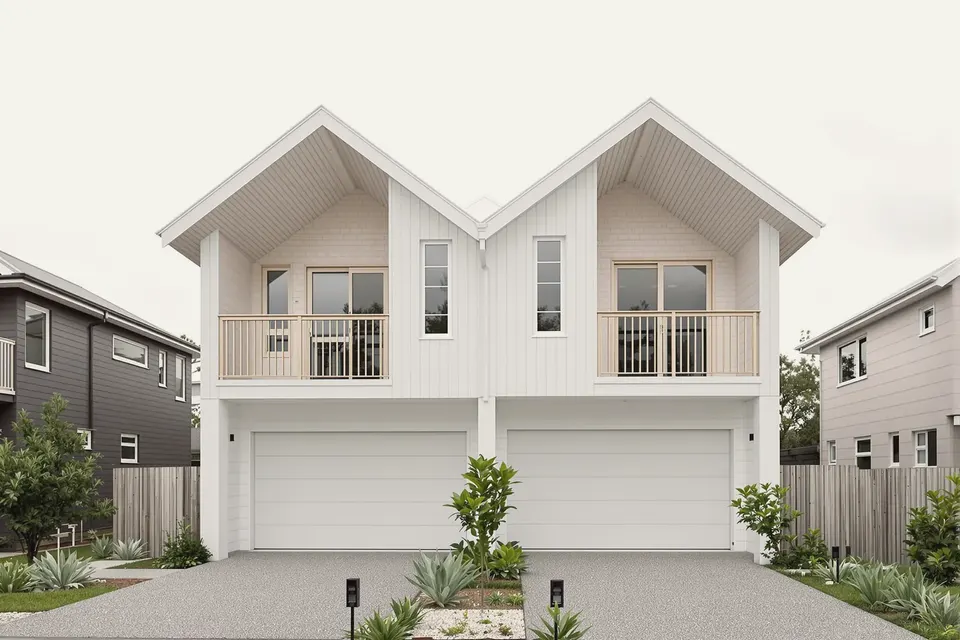 Duplex design for Kiama: coastal side-by-side duplex with two distinct entries